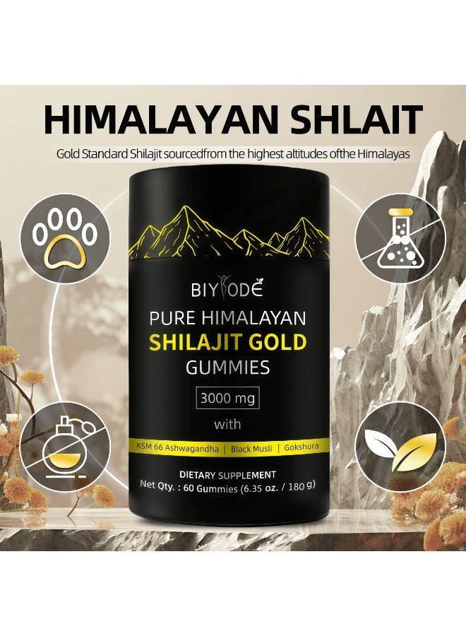 بيودي حلوى شيلاجيت الهيمالايا الذهبية النقية | 60 حلوى هلامية | بنكهة التمر الهندي الطبيعي | 3000 ملغ مع كيه إس إم-66 أشواغاندا، ميويسلي أسود وجوكشورا | 60 من العناصر النزرة | يعزز الطاقة، التحمل، القوة والتركيز | مختبرة، بدون سكر أو غلوتين مضاف - Image 1